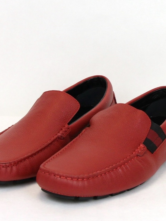 NIB Gucci Men\'s Red Leather Loafer Shoes Web 363835 G 8.5 main image 8